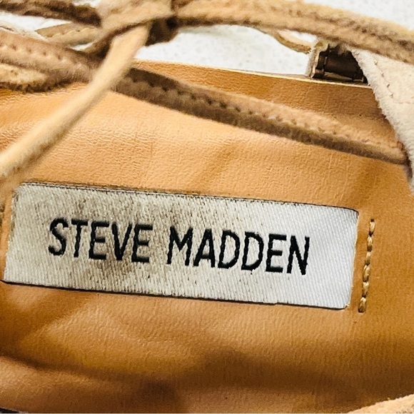 Steve Madden Swizzle Flat Sandals Natural Suede Leather Lace Up Gladiator Sz 7.5 - Picture 7 of 15